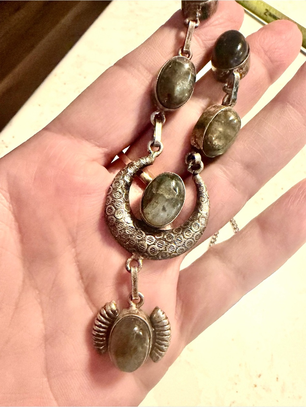 Vintage Taxco Mexico Sterling Silver Natural Labradorite Bohemian Statement Neck - Picture 2 of 16